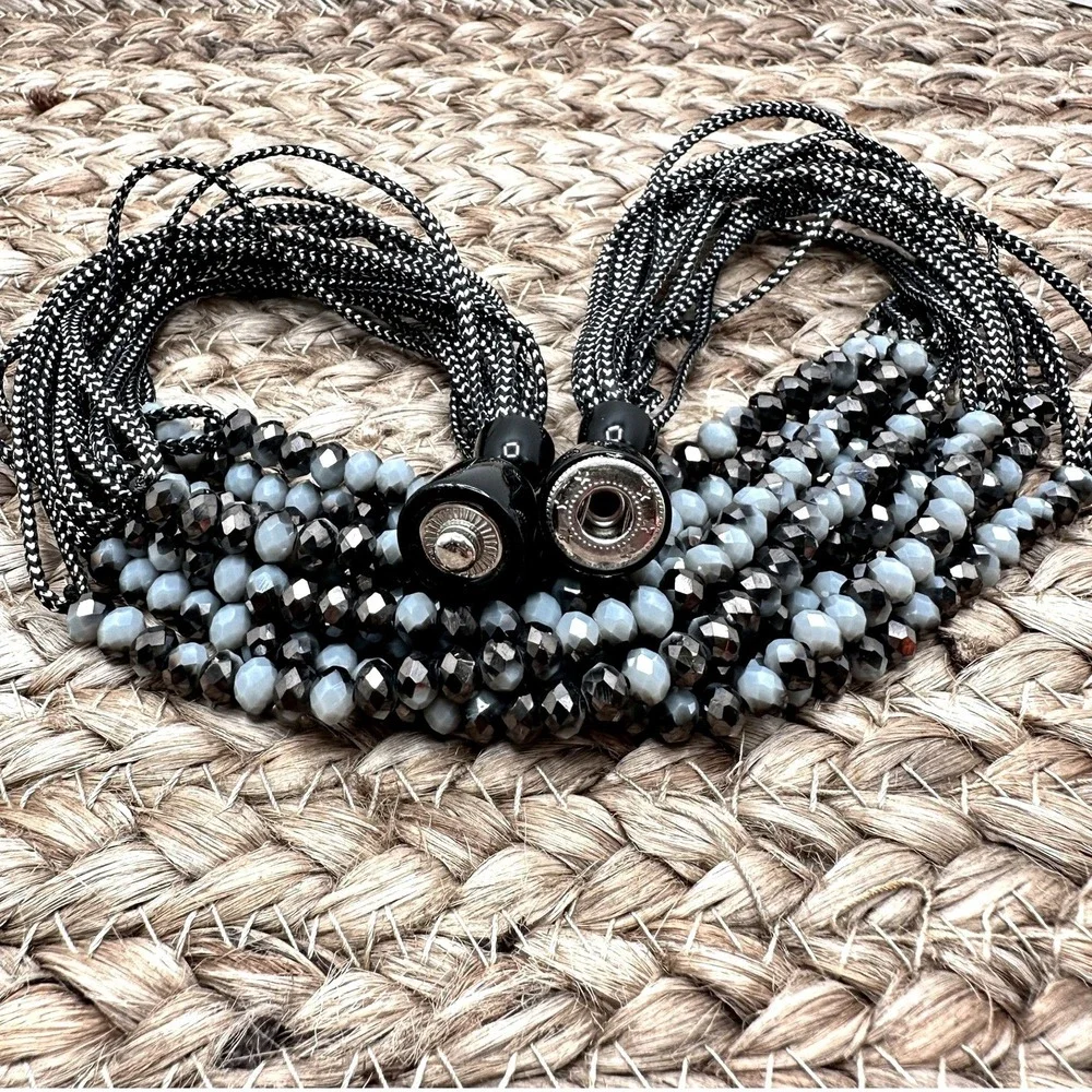 Chic Cluster Statement Necklace Black Gray Faceted Hematite Crystal Multi Strand